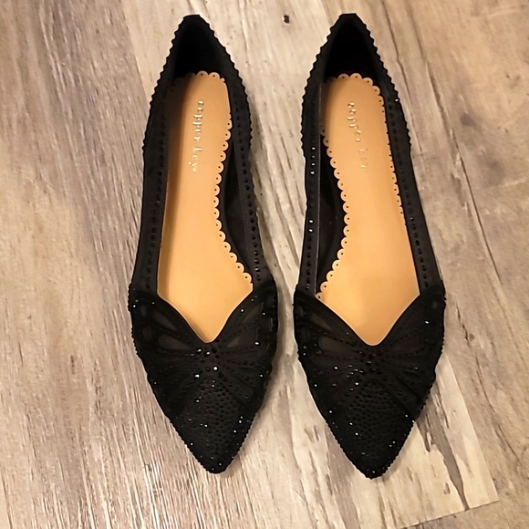 Copper Key Ritzie Satin Mesh Rhinestone Butterfly Dress Flats - Picture 1 of 5